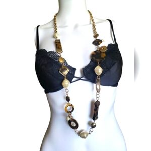 Chico's Necklace Long Statement Matte Gold Tone Chain Link Layering Chunky/Coins